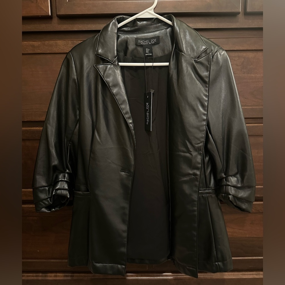 Rachel Zoe Dark Faux Leather Blazer